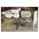 Restaurant Table, Folding Chairs, Medicine