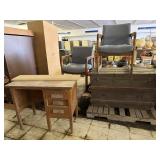 Flattop Trunk 22"x44"x27", Small Desk, (4) Chairs,