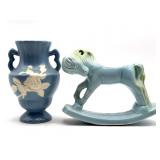 Weller Pottery Cameo Vase 7.5" and Rocking Horse