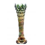 Fenton Green Carnival Glass Swung Vase 10.5"-