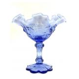 Fenton Opalescent Blue Cabbage Rose Glass Compote