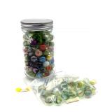 Marbles in Jar, Marbles, and Miniature Dominoes