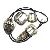 Bolo Tie with Turquoise Stone and Red Stone and