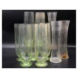 Etched Glass Vases and Uranium Glass Vases- 10"