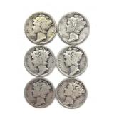 (6) Mercury Dimes: 1917, 1917-S, 1923, and 1927