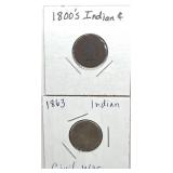 1863 and Illegible Date Indian Head Cents