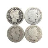 (4) Barber Dimes : 1898, 1901-O, 1903, and 1906-O