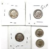 (5) Silver Roosevelt Dimes : 1954-S, 1956-D,