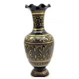 Vintage Etched Brass Vase 10"