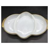 Fire King Milk Glass Gold Rimmed Divided Dish 11"
