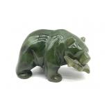 Carved Stone Bear with Fish Miniature Figure 2" x