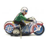 Man on Motorcycle Wind-Up Tin Toy 7" x 5"