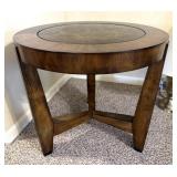Wood Side Table with Metal Top Inlay 25" x 24"