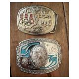 Faux Stone Belt Buckle and 1986 Olympics Belt
