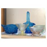 Blue Glass Basket, Blue Glass Bowl, Green