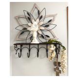 Metal Wall Hanging Coat Hook Shelf, Flower Wall