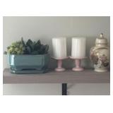 Porcelain Jar, Candles, Candle Holders, and