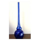 Blue Hand Blown Glass Vase 11.75"
