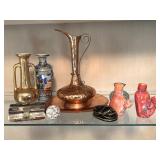 Carved Stone Bottles, Vases, Metal Pitcher and