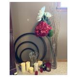 Round Metal Wall Art Pieces, Glass Vases, Candles
