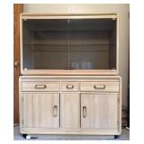 Vintage Two-Piece Blonde Wood China Cabinet