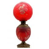Antique Hand-Painted Satin Red Glass Gone with