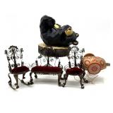 Vintage Metal Small Doll Furniture, Wood Turtle