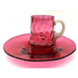 Antique Handblown Cranberry Glass Coin Dot Cup