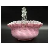 Antique Thorned Handle Pink Swirl Cased Art Glass