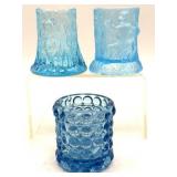 (3) Vintage Blue Glass Toothpick Holders 2.5ï¿½