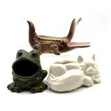 Vintage Crocodile, Frog, and Cat Ceramic Planters