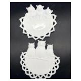 Antique Milk Glass Cats and Owls Lace Edge Plates