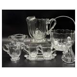 Fostoria Clear Baroque Glass Pitcher, Ice Bucket,