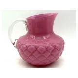 Handblown Cased Pink Cone Pattern Glass Pitcher