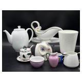 Porcelain Gravy Boat on Plate, Holly Pattern