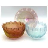 Antique Handblown Threaded Glass Finger Bowls and