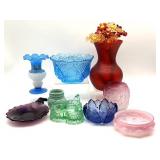 Antique Handblown Blue and Clear Glass Vase, Blue