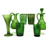 Antique Green Glass Gold Painted Cups, Green