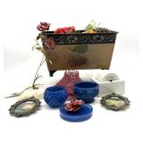Metal Basket with Faux Fruit, Metal Flower, Small