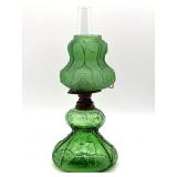 Antique Miniature Green Glass Oil Lamp with Satin