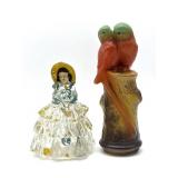 Vintage Glass Woman and Birds Light Fixture