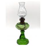 Antique Miniature Green Glass Oil Lamp 9ï¿½-