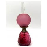 Antique Miniature Cranberry Glass Oil Lamp with