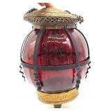 Antique Victorian Red Glass Hanging Candle H