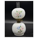 Antique Floral Milk Glass Oil Lamp 8.75ï¿½ -