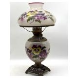Antique Floral Oil Lamp (cracked) Converted to