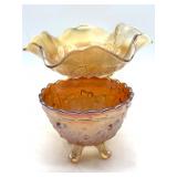 Vintage Marigold Carnival Glass Peacock and Urn