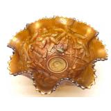 Antique Marigold Carnival Glass Footed Bowl 7.5ï¿½