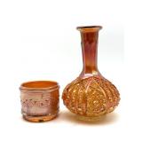 Vintage Marigold Carnival Glass Vase and Jar 7.5ï¿½