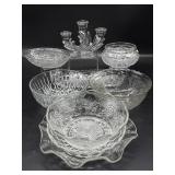 Fostoria Triple Candlestick, Glass Bowls, and